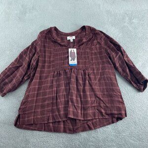 Wrangler Womens Burgundy Plaid 3/4 Sleeve Top L Viscose NWT 3299